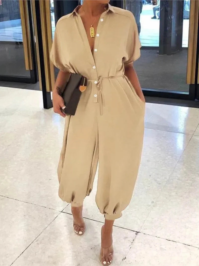 Ivyshape | V-Neck Jumpsuit Stylish & Versatile Overall for Every Occasion