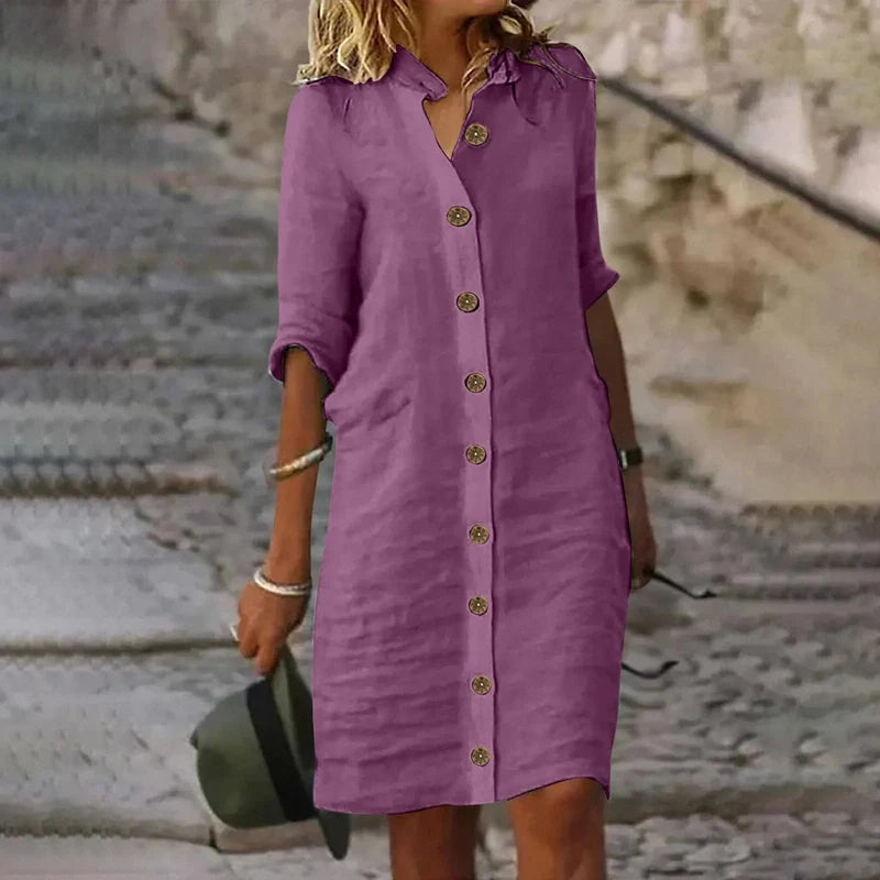 Ivyshape | Stylish Women's A-Line Midi Shirt Dress for Summer Outings