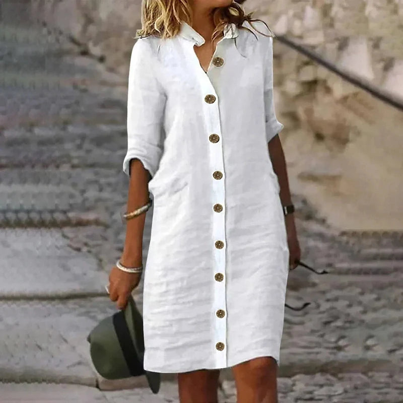 Ivyshape | Stylish Women's A-Line Midi Shirt Dress for Summer Outings