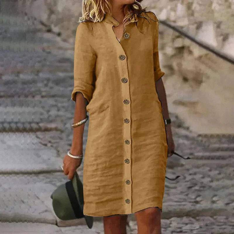 Ivyshape | Stylish Women's A-Line Midi Shirt Dress for Summer Outings