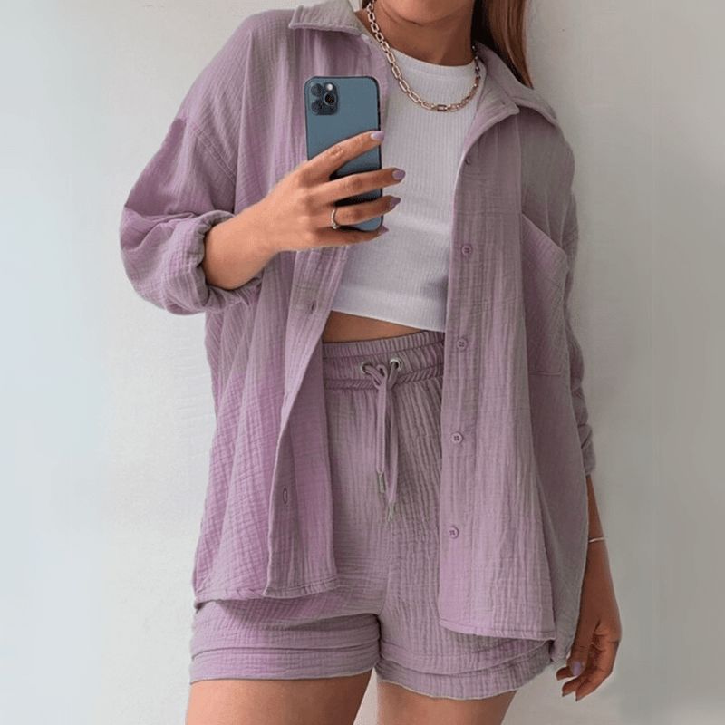 Ivyshape | Women's Cotton Casual Shirt & Shorts Set Maddy