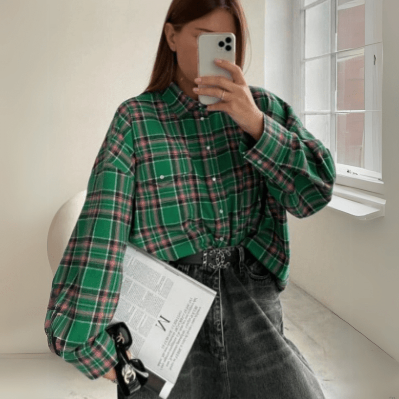 Ivyshape | Oversized Flannel Shirt for Women Pavlina Cozy & Stylish