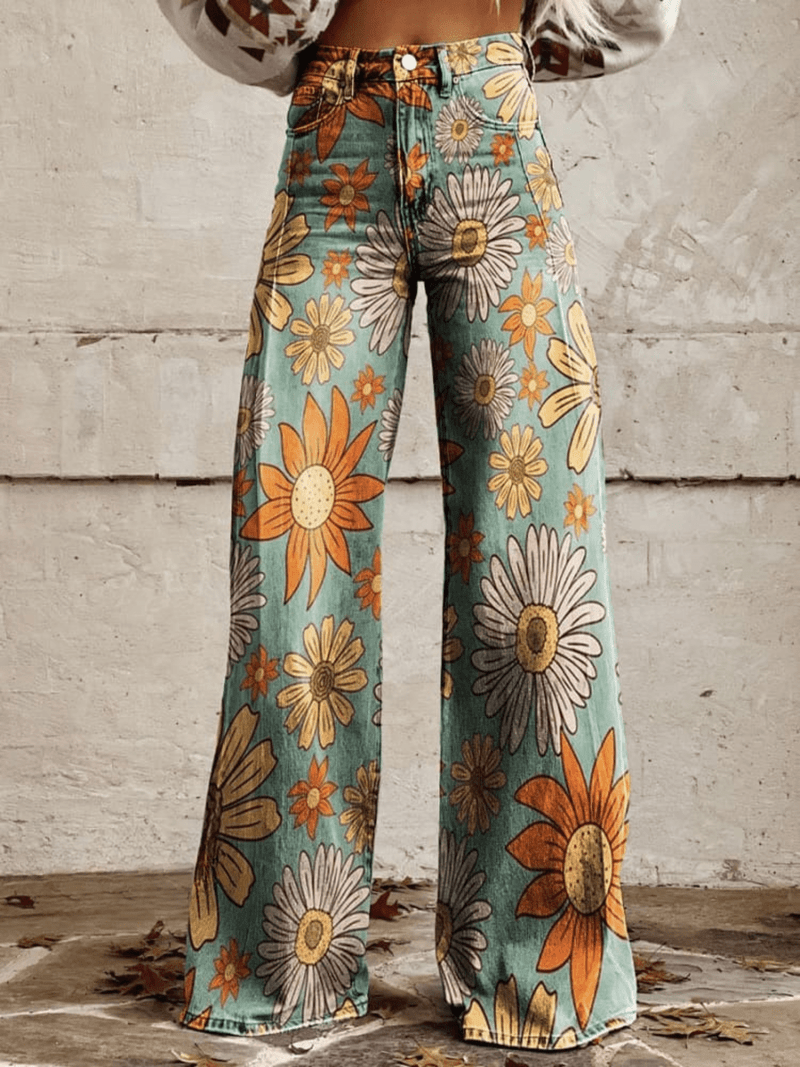 Ivyshape | Stylish Vintage Floral Wide-Leg Pants for Women