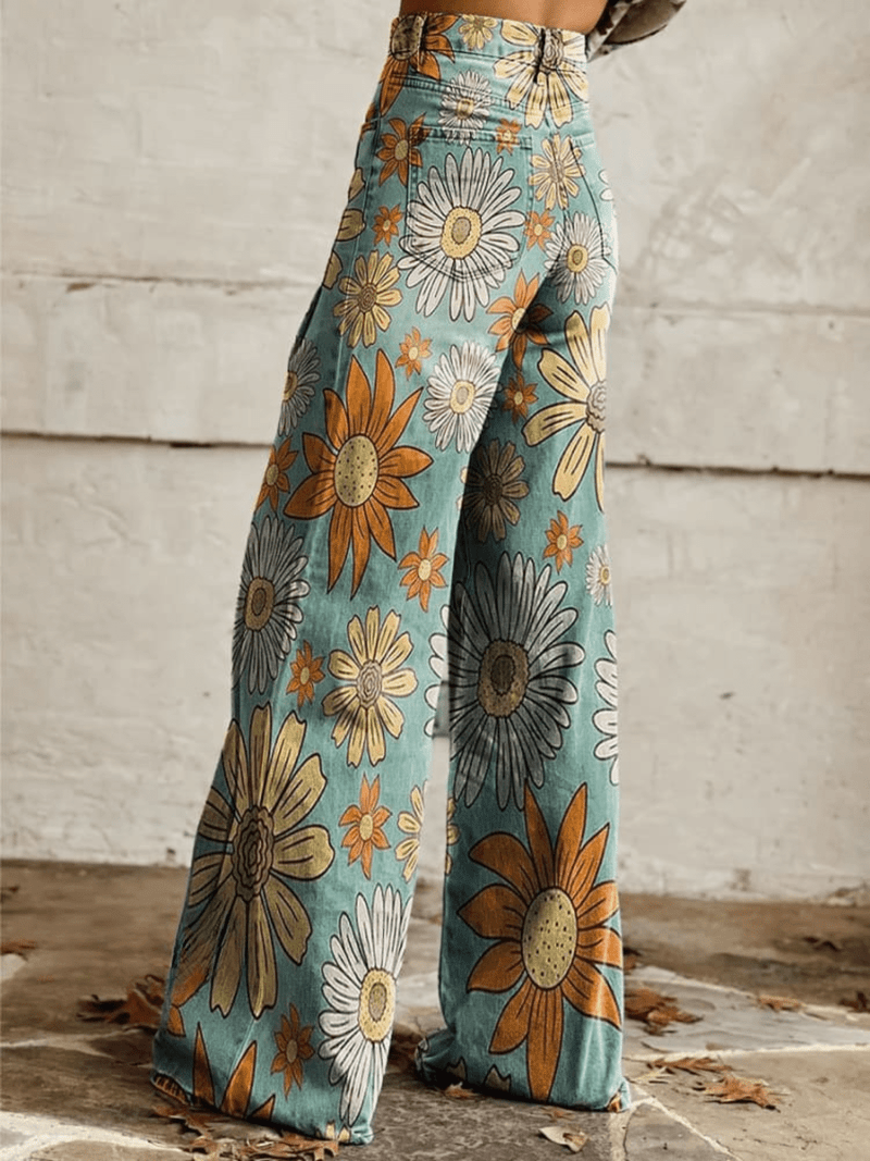 Ivyshape | Stylish Vintage Floral Wide-Leg Pants for Women