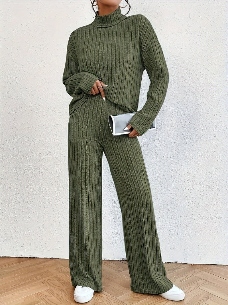 Ivyshape | Women's Turtleneck & Flared Pants Set Stylish & Versatile