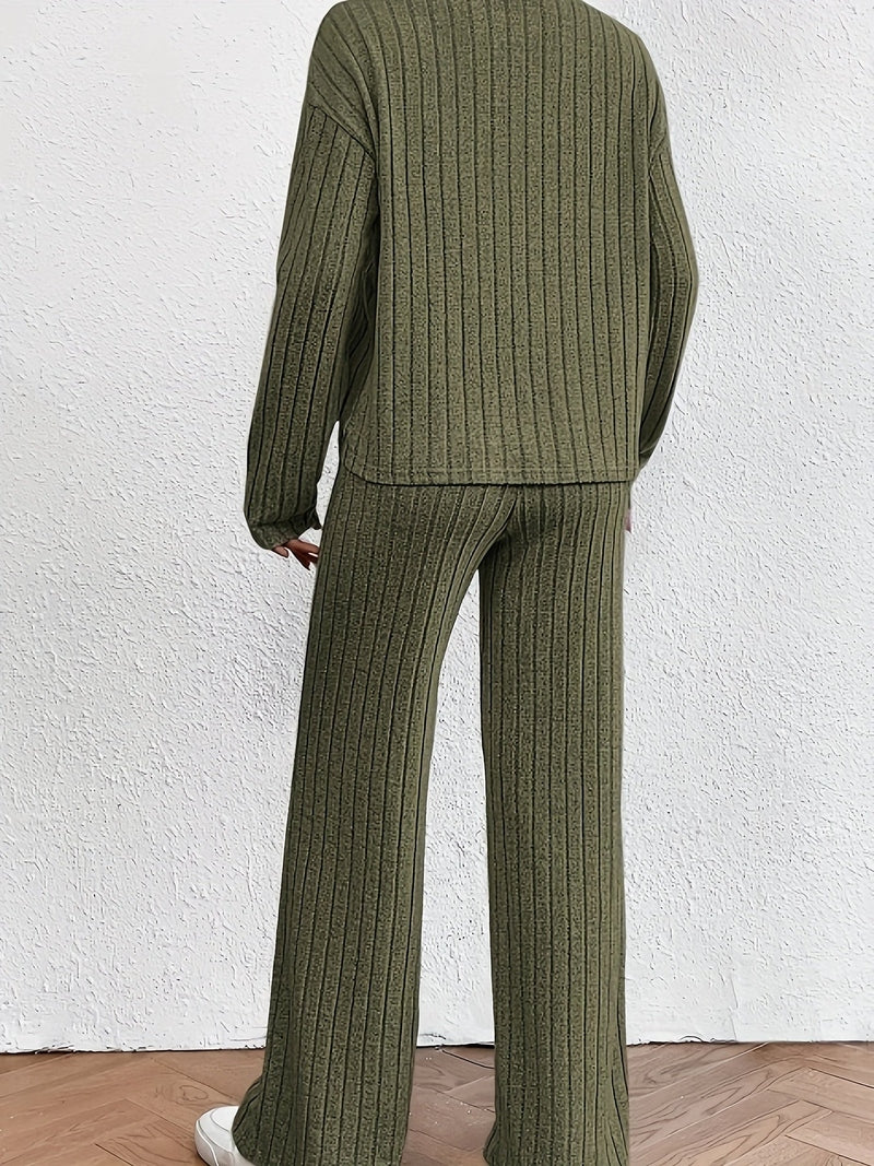 Ivyshape | Women's Turtleneck & Flared Pants Set Stylish & Versatile