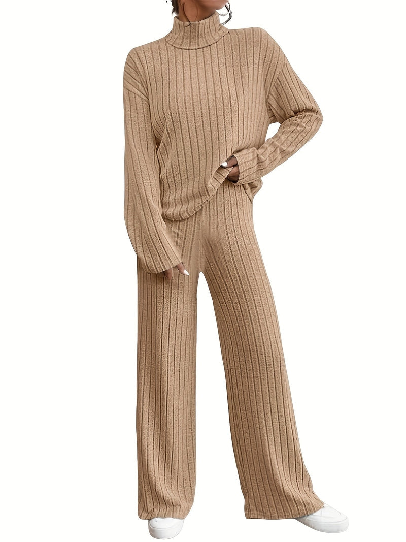 Ivyshape | Women's Turtleneck & Flared Pants Set Stylish & Versatile