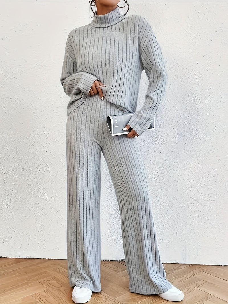 Ivyshape | Women's Turtleneck & Flared Pants Set Stylish & Versatile