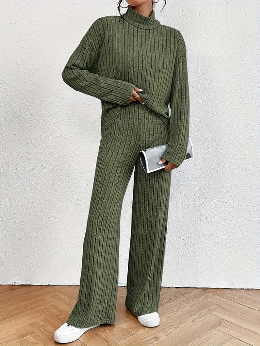 Ivyshape | Women's Turtleneck & Flared Pants Set Stylish & Versatile