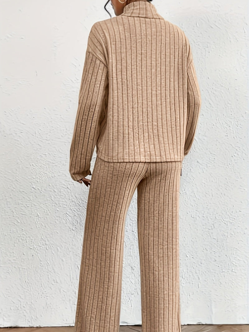 Ivyshape | Women's Turtleneck & Flared Pants Set Stylish & Versatile