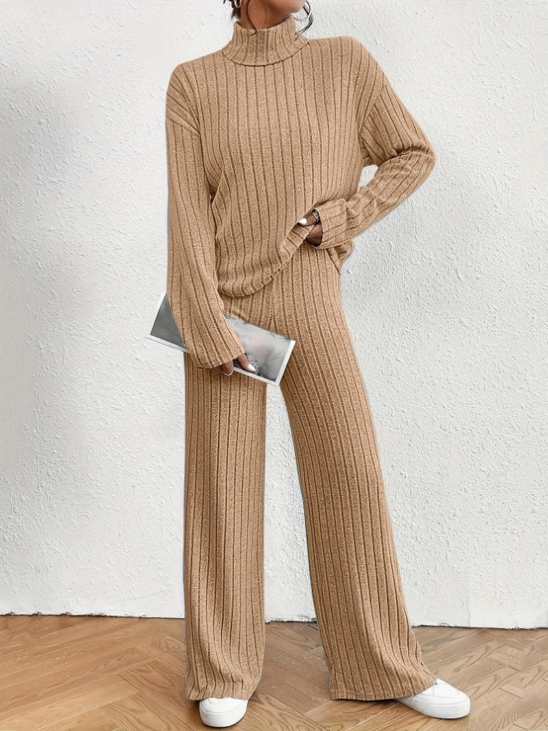 Ivyshape | Women's Turtleneck & Flared Pants Set Stylish & Versatile