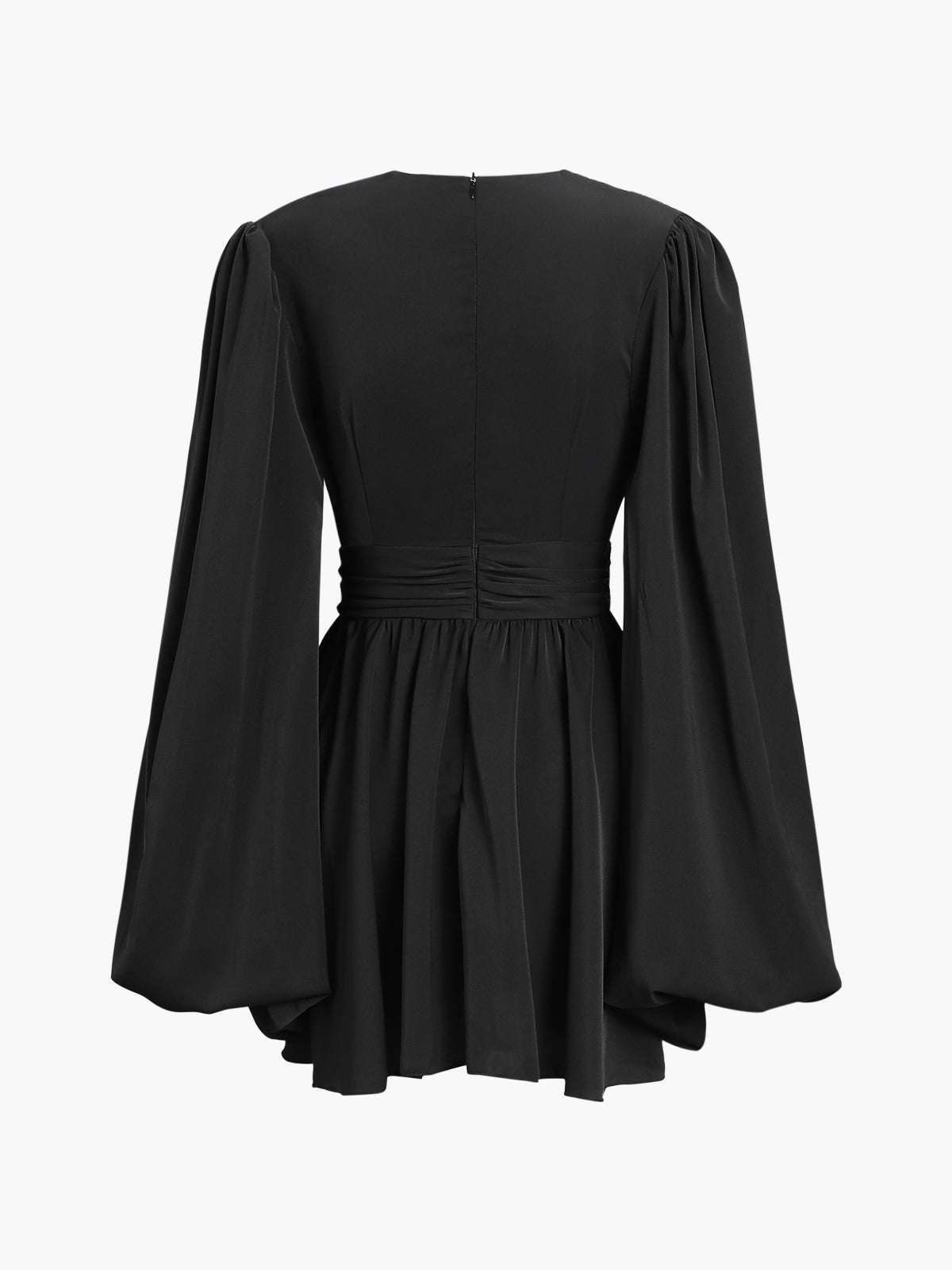 Ivyshape | Sleeve Dress Black Deep V-Neck Pleated Dress Mini Dress