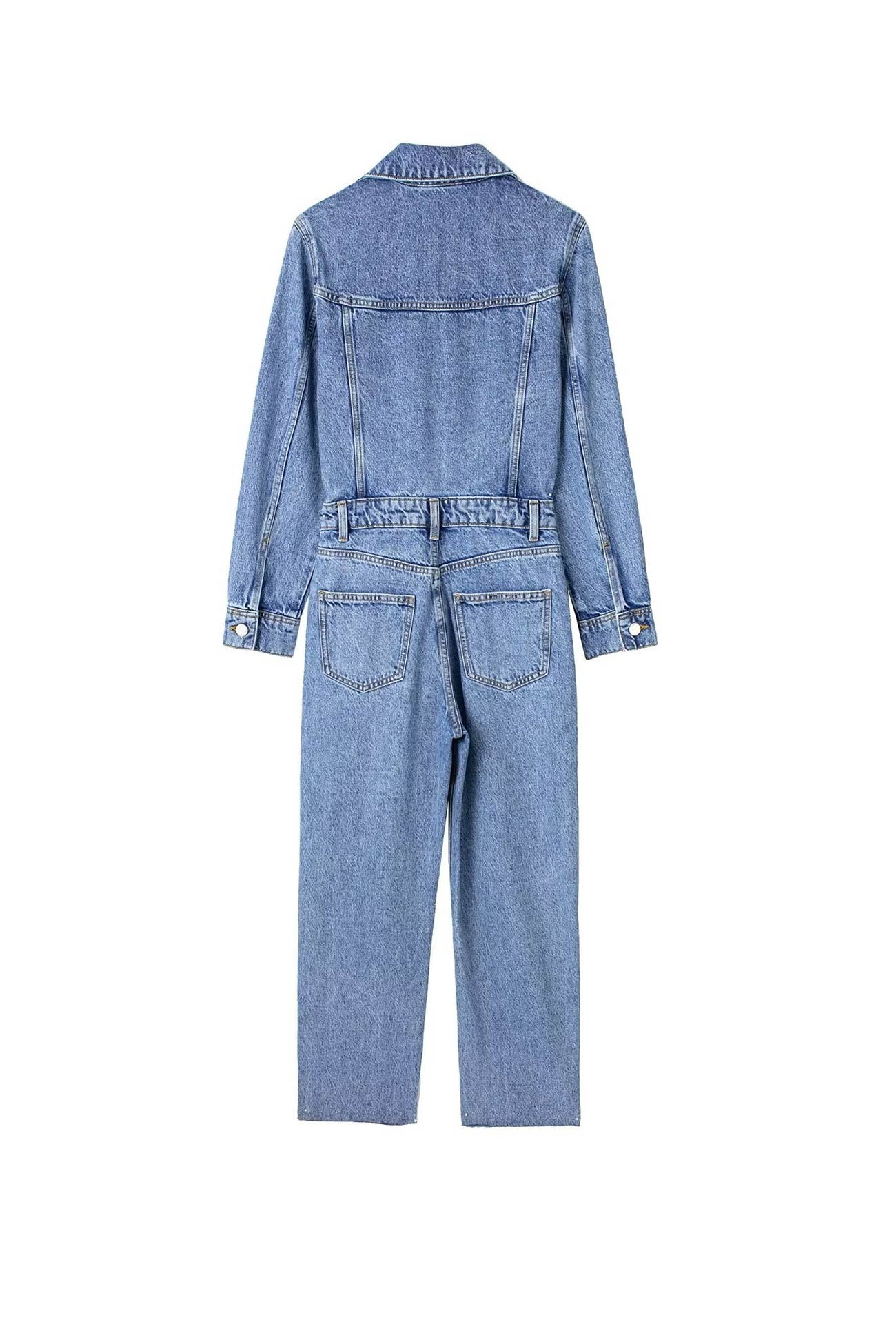 Sleeve Pocketed High Waist Denim Jumpsuits