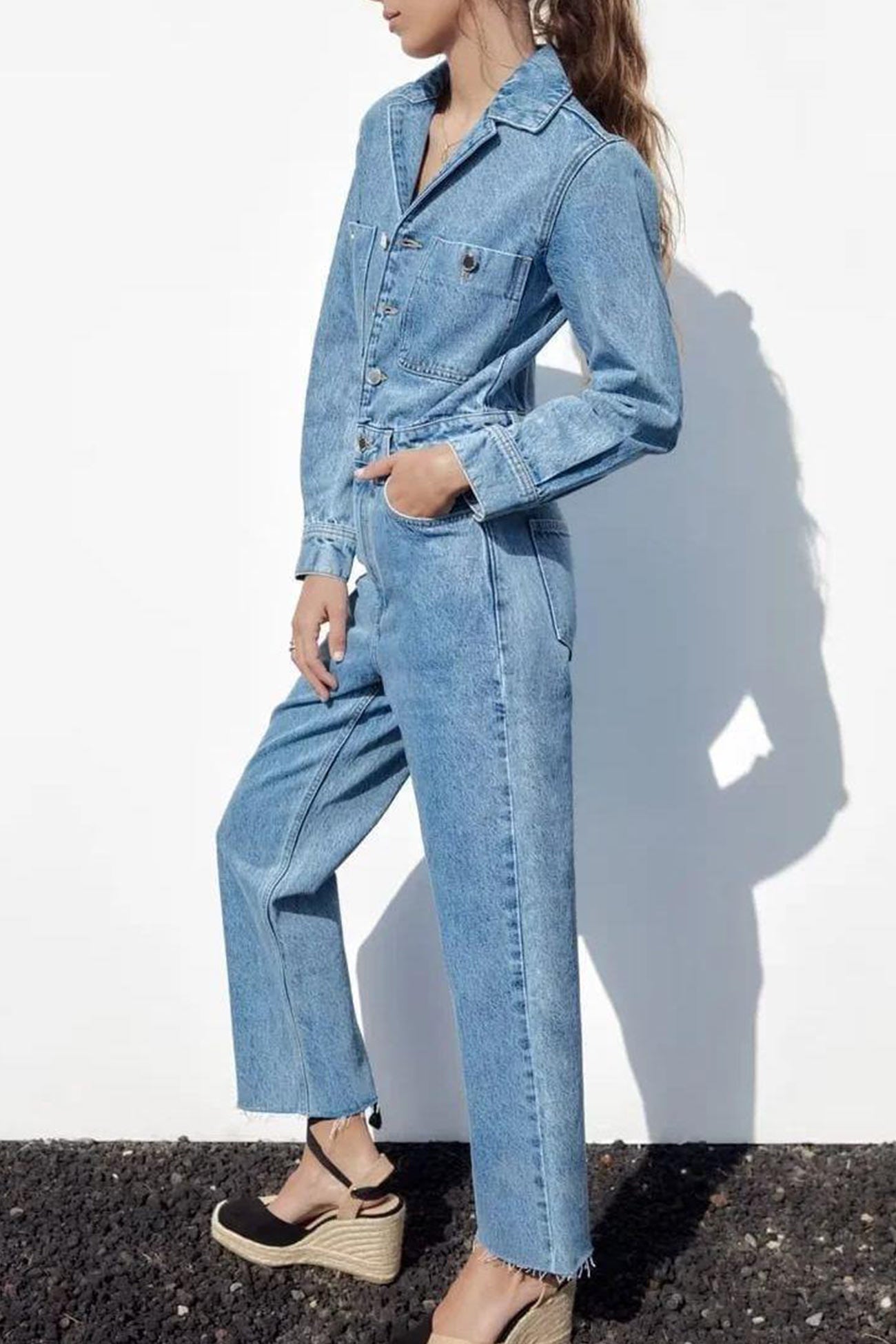 Sleeve Pocketed High Waist Denim Jumpsuits