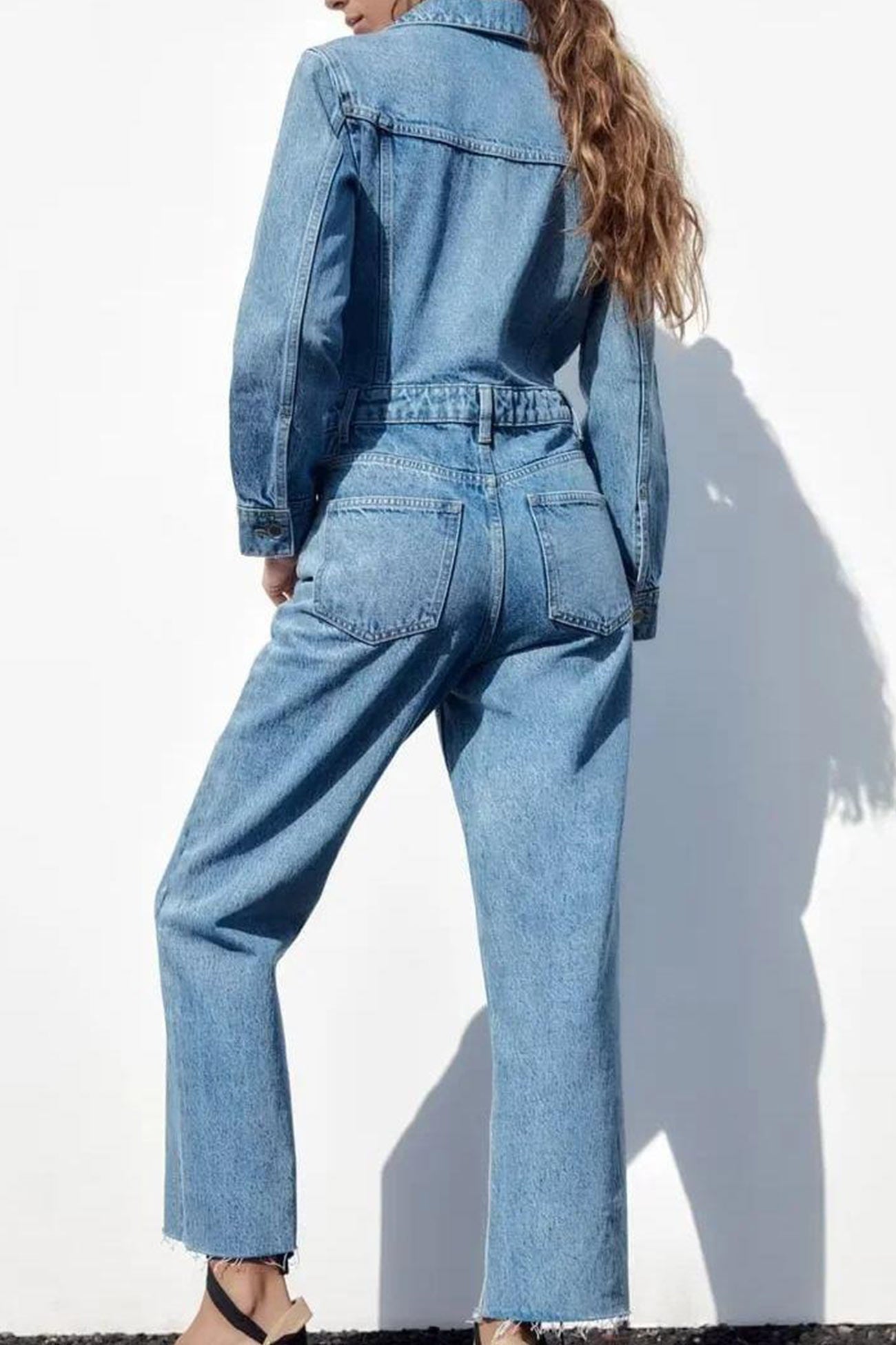 Sleeve Pocketed High Waist Denim Jumpsuits