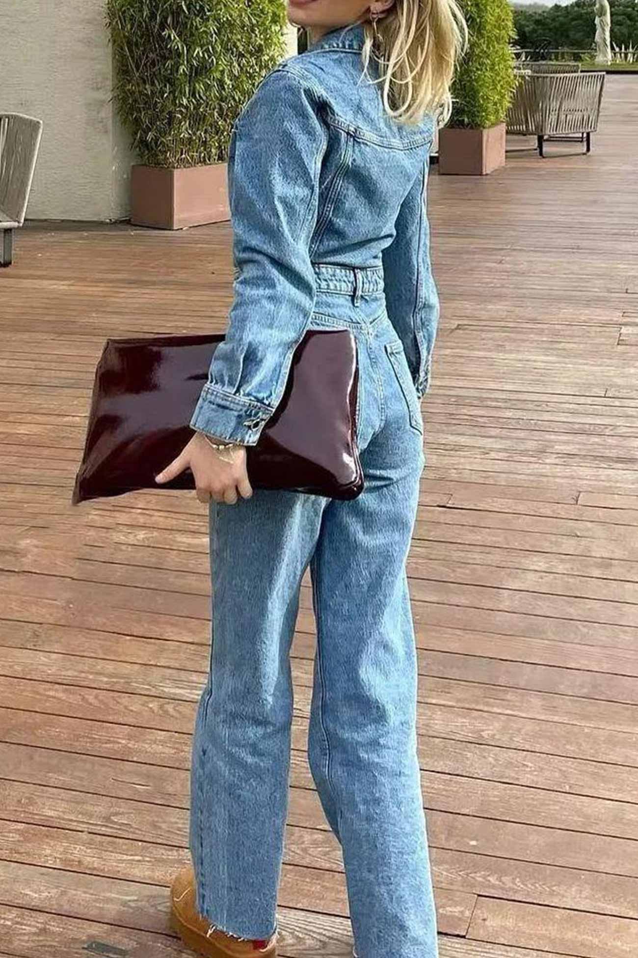 Sleeve Pocketed High Waist Denim Jumpsuits