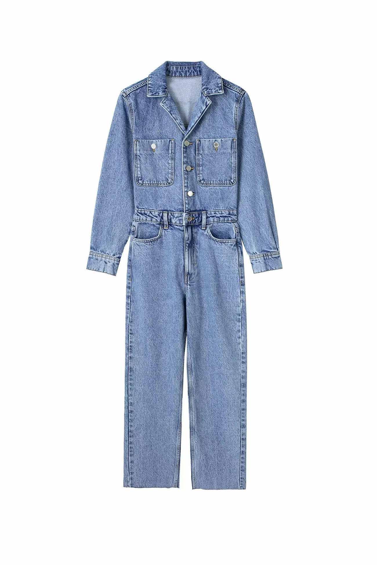 Sleeve Pocketed High Waist Denim Jumpsuits