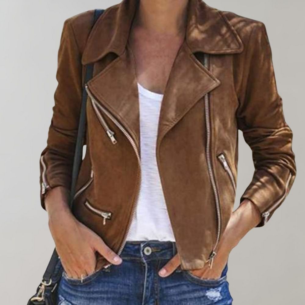 IvyShape | Suede Biker Jacket with Zip for Women