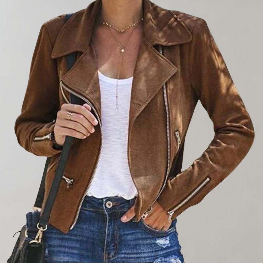 IvyShape | Suede Biker Jacket with Zip for Women