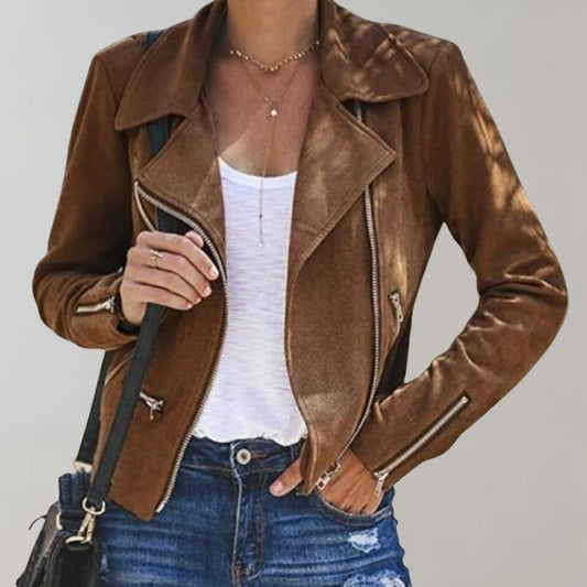 IvyShape | Suede Biker Jacket with Zip for Women