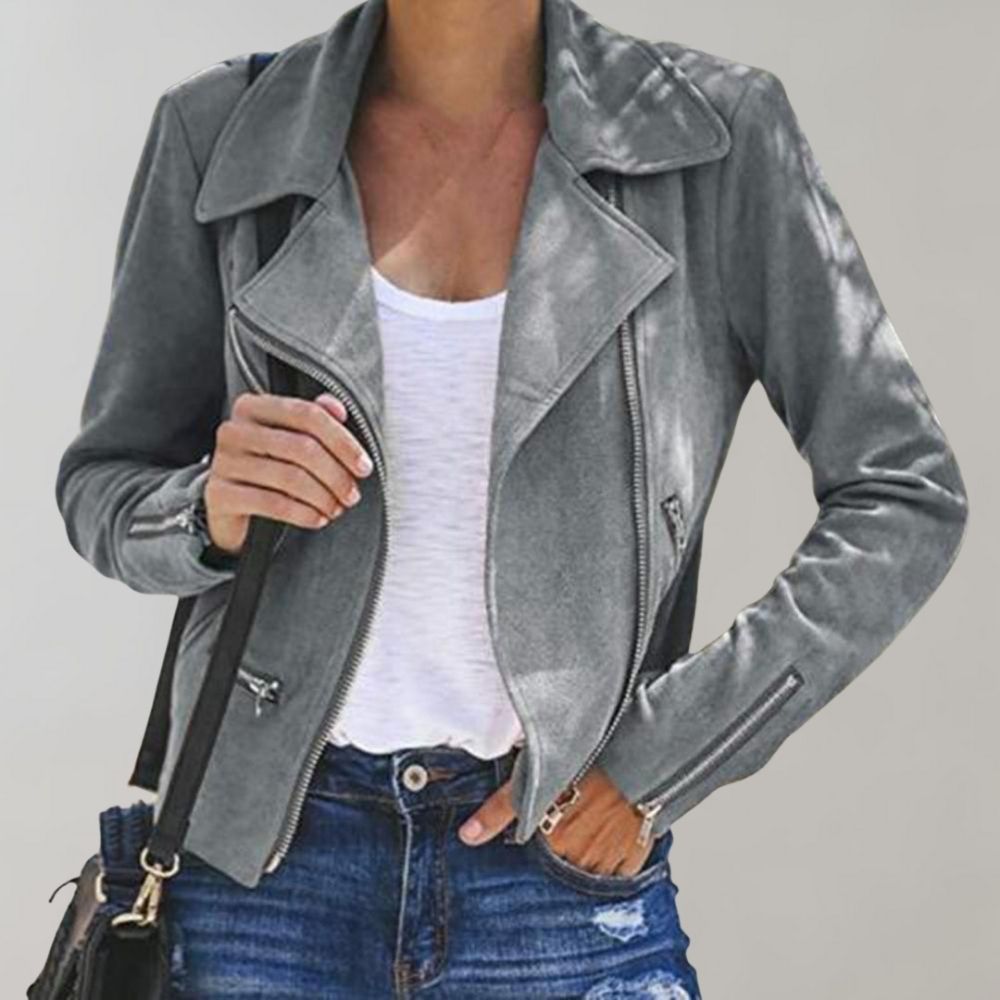 IvyShape | Suede Biker Jacket with Zip for Women