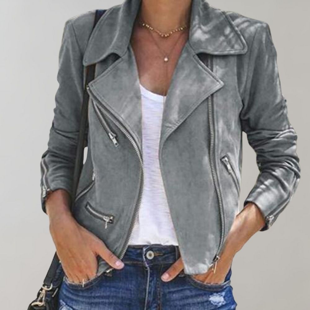 IvyShape | Suede Biker Jacket with Zip for Women
