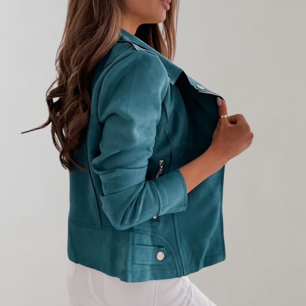 IvyShape | Suede Biker Jacket with Zip for Women