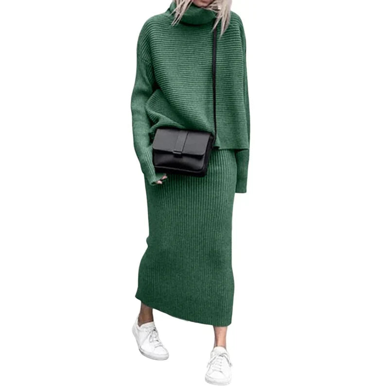 Ivyshape | Knitted Turtleneck Jumper and Long Skirt Two-Piece Set for Women