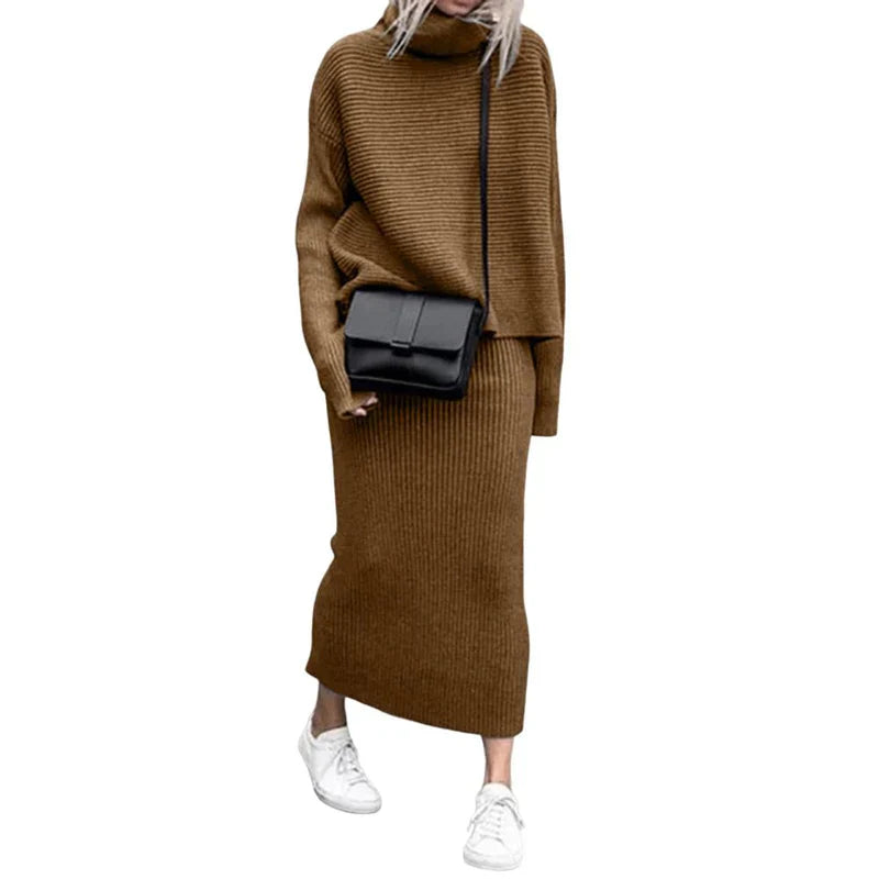 Ivyshape | Knitted Turtleneck Jumper and Long Skirt Two-Piece Set for Women