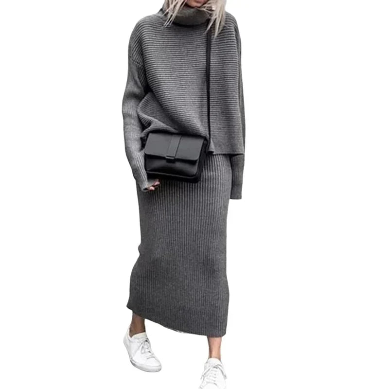 Ivyshape | Knitted Turtleneck Jumper and Long Skirt Two-Piece Set for Women