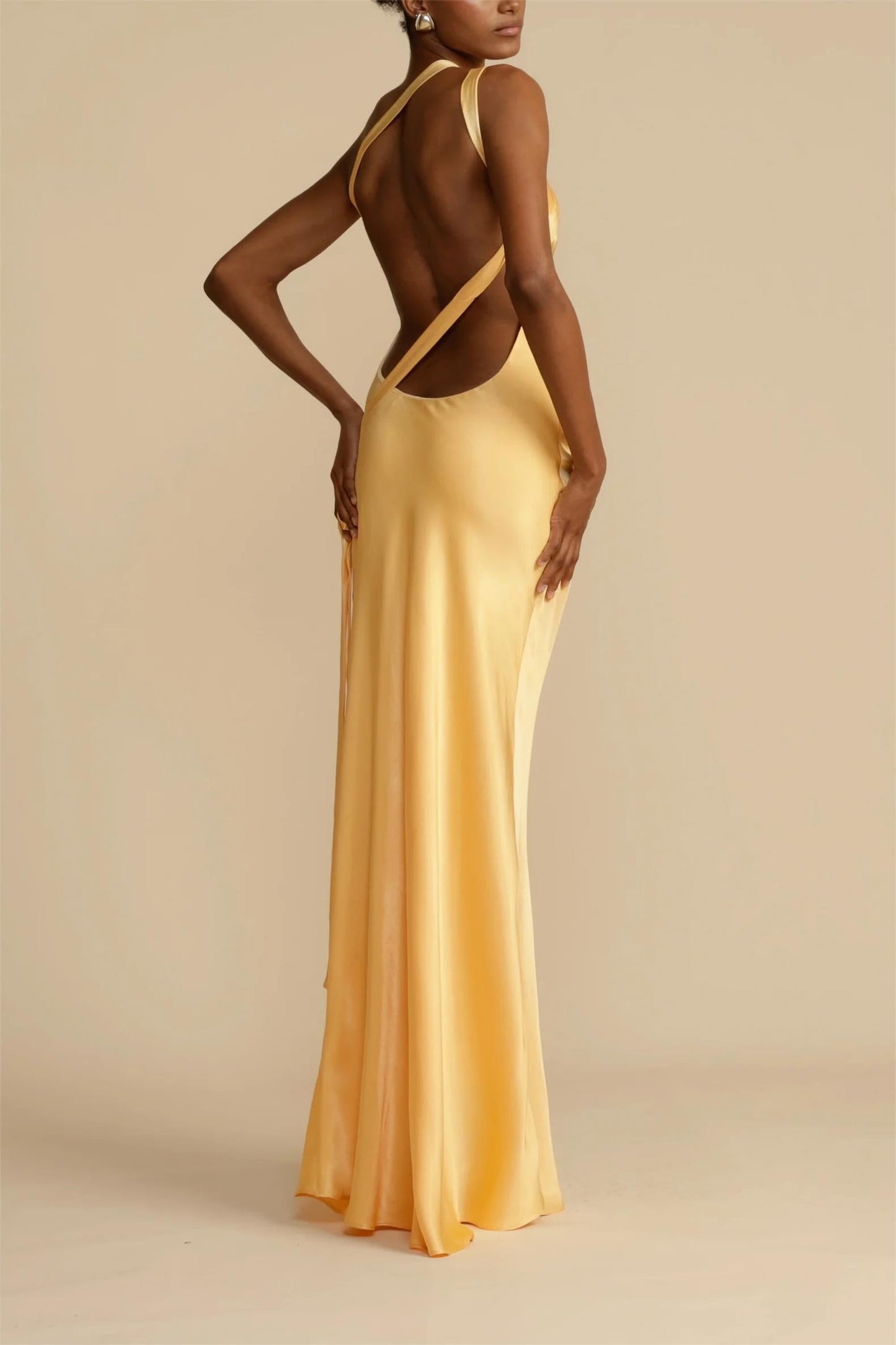 Ivyshape | Soiree Satin Asymmetrical One Shoulder Backless Strap Maxi Dress