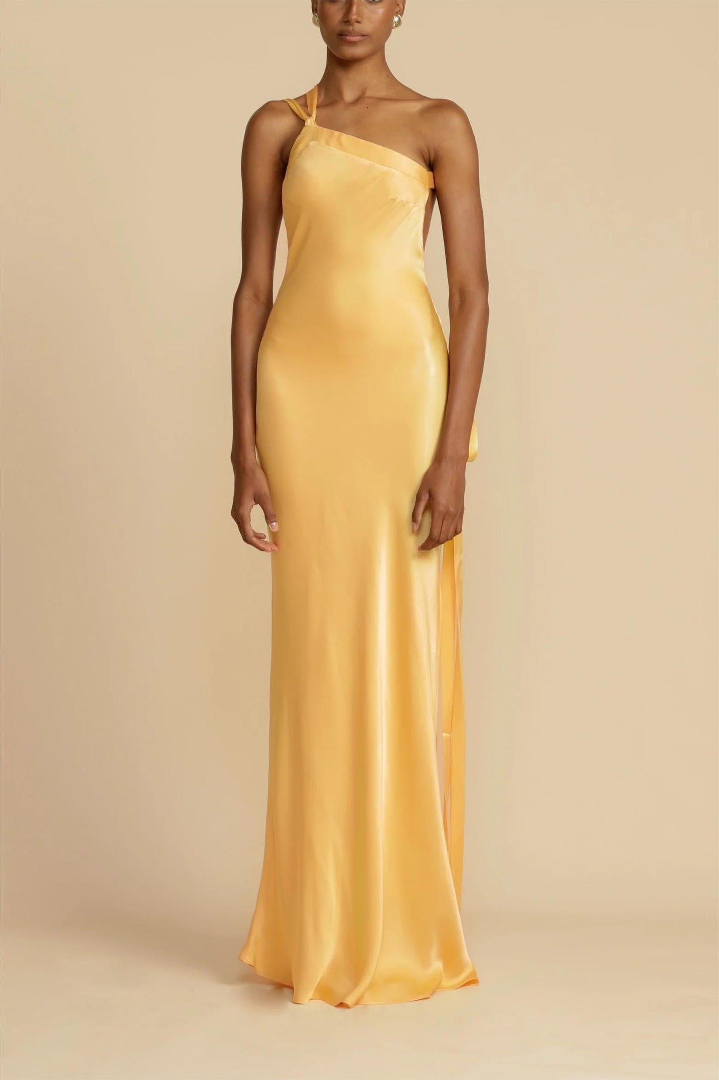 Ivyshape | Soiree Satin Asymmetrical One Shoulder Backless Strap Maxi Dress