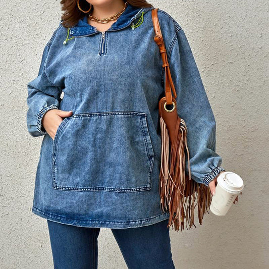 Ivyshape | Tassou Plus Size Comfy Denim Shirt