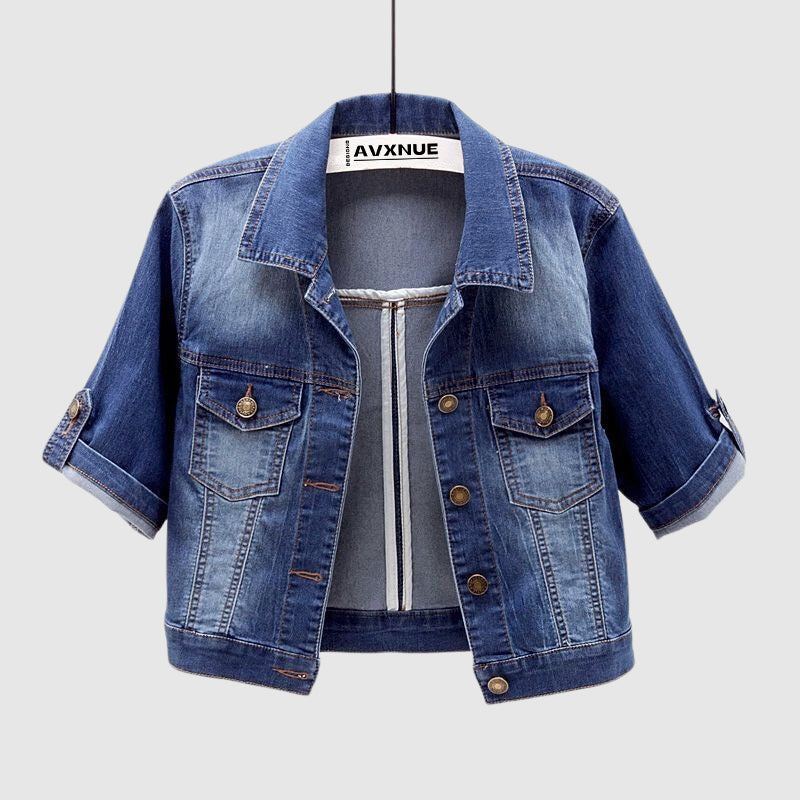 Ivyshape | Tassou Short Sleeve Denim Jacket