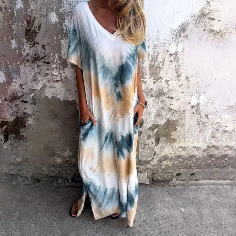 Ivyshape | Long Silk Dress with V-Neck