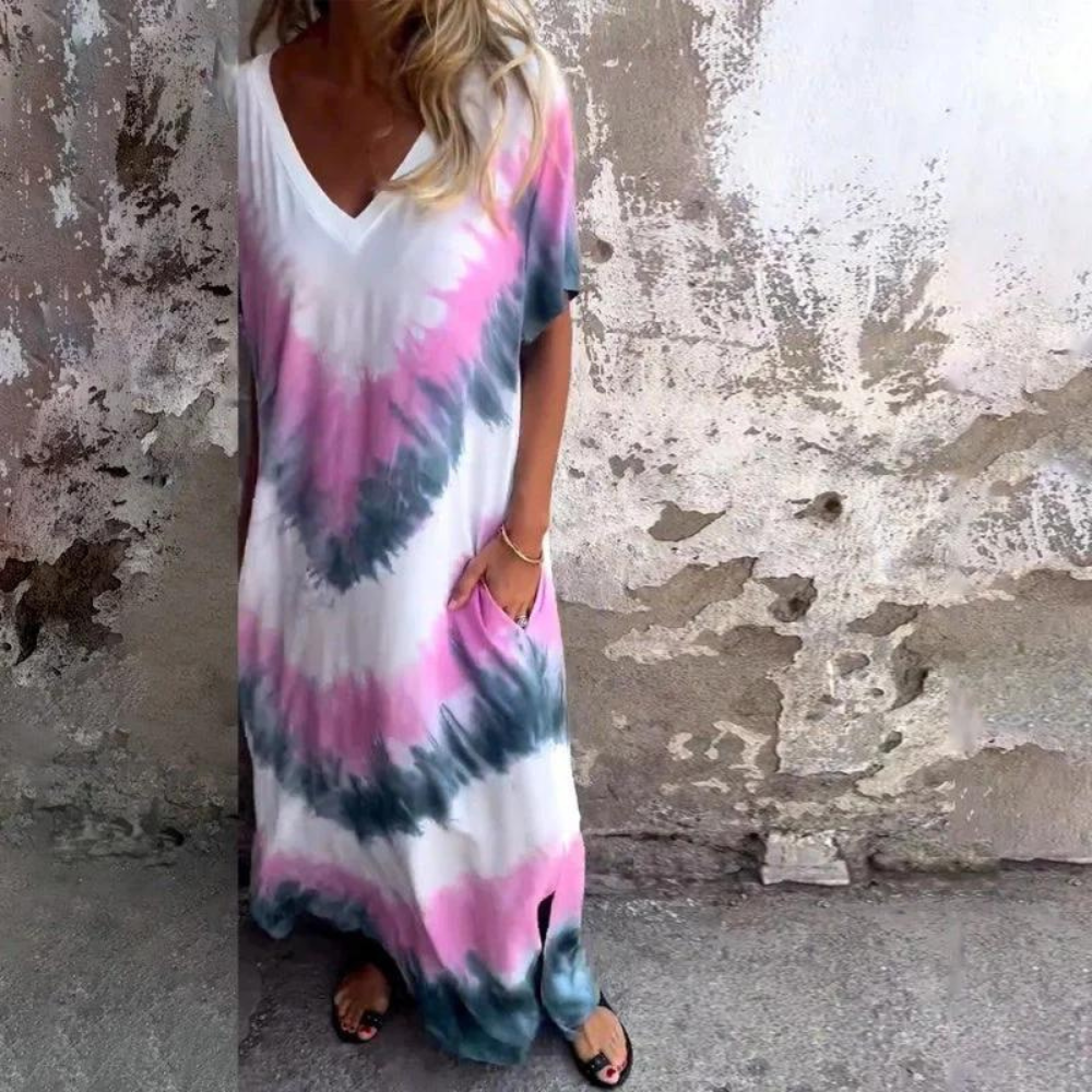 Ivyshape | Long Silk Dress with V-Neck