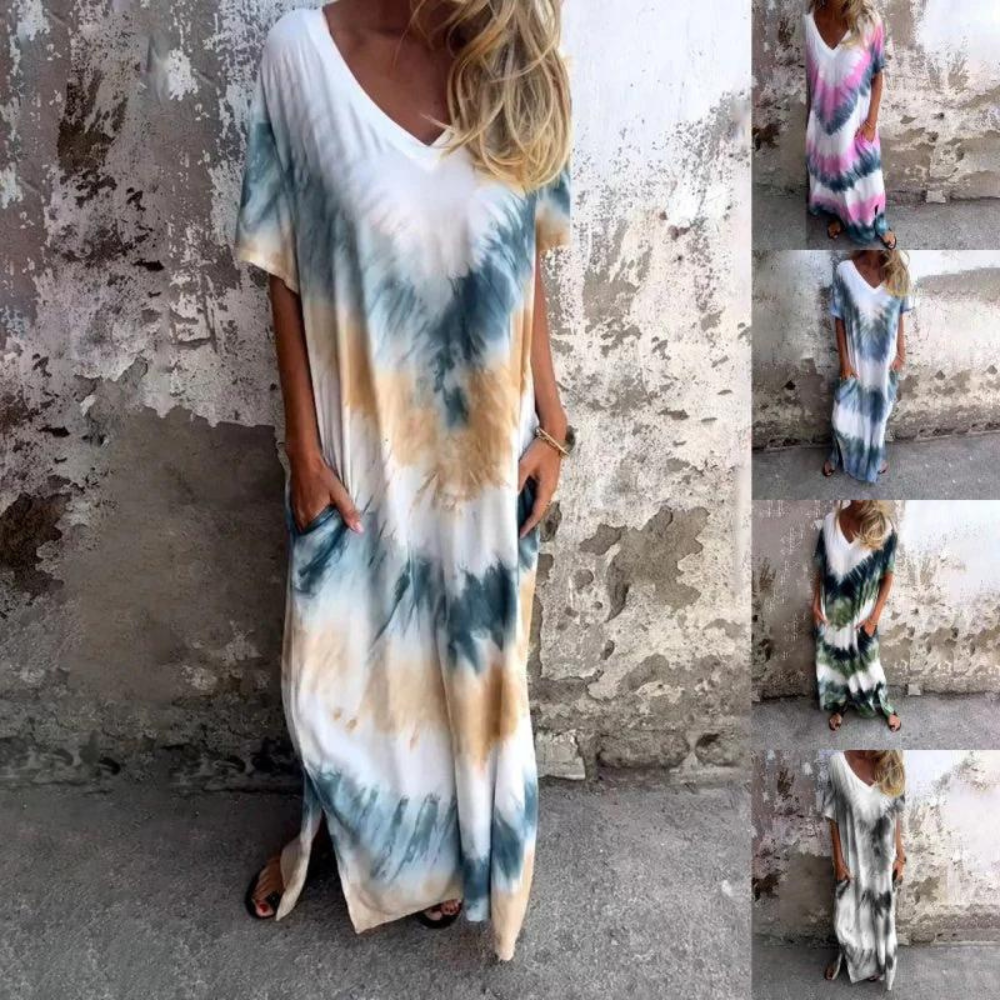 Ivyshape | Long Silk Dress with V-Neck