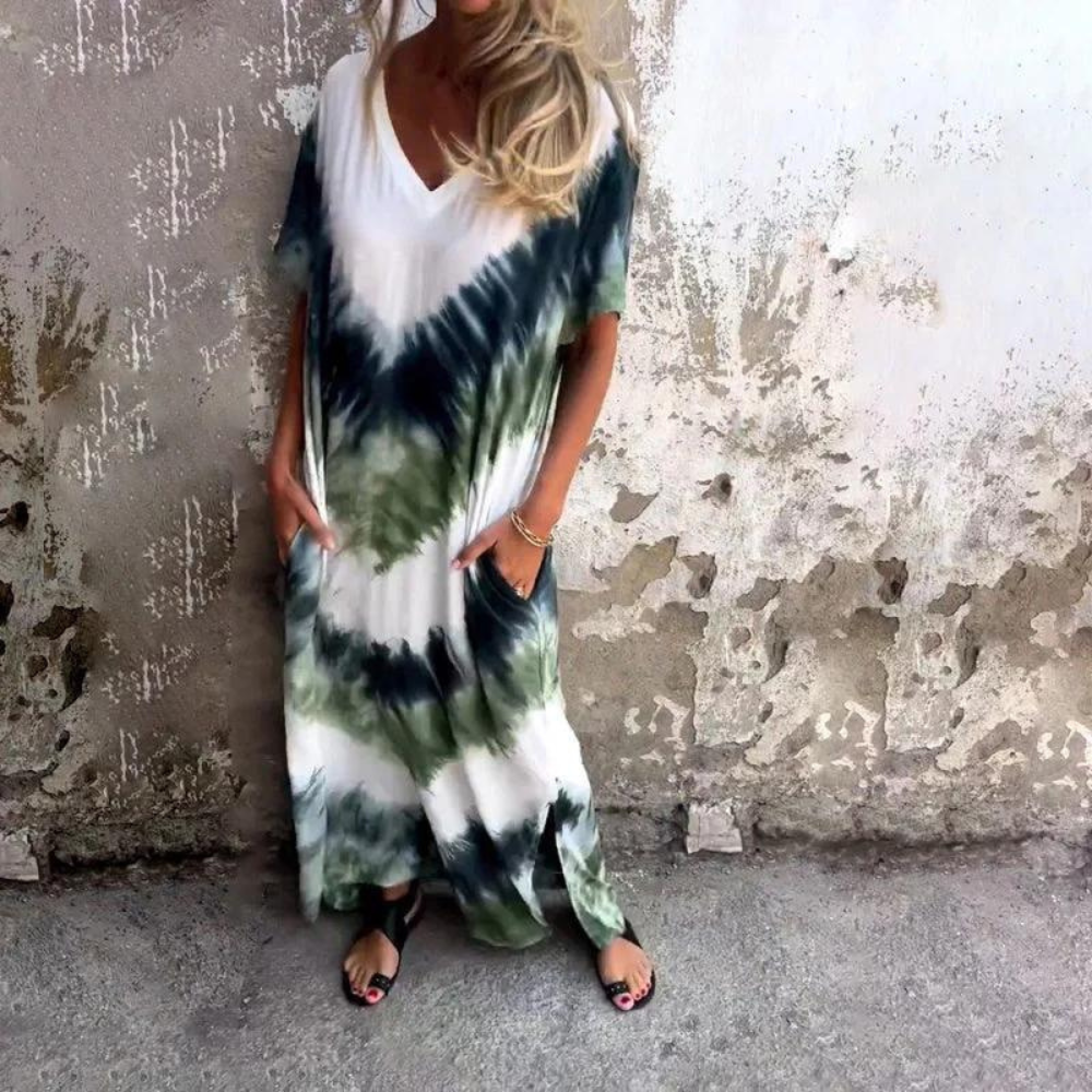 Ivyshape | Long Silk Dress with V-Neck