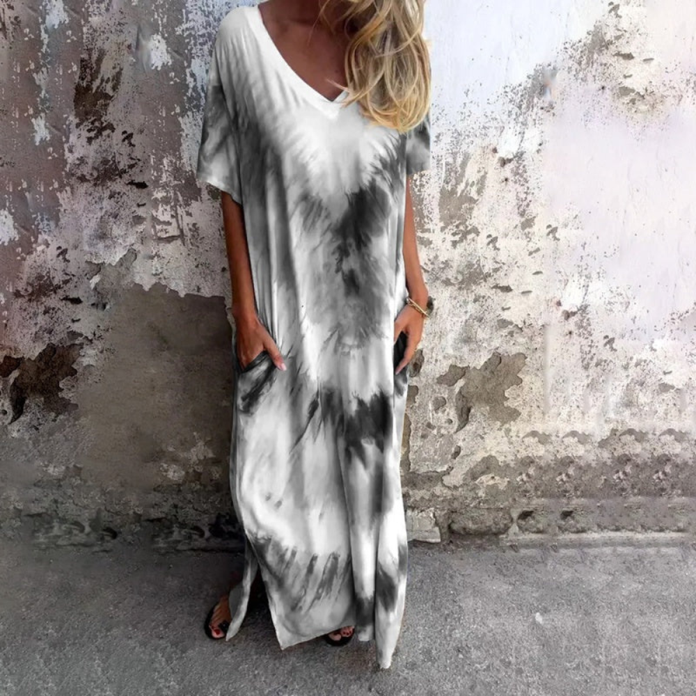 Ivyshape | Long Silk Dress with V-Neck