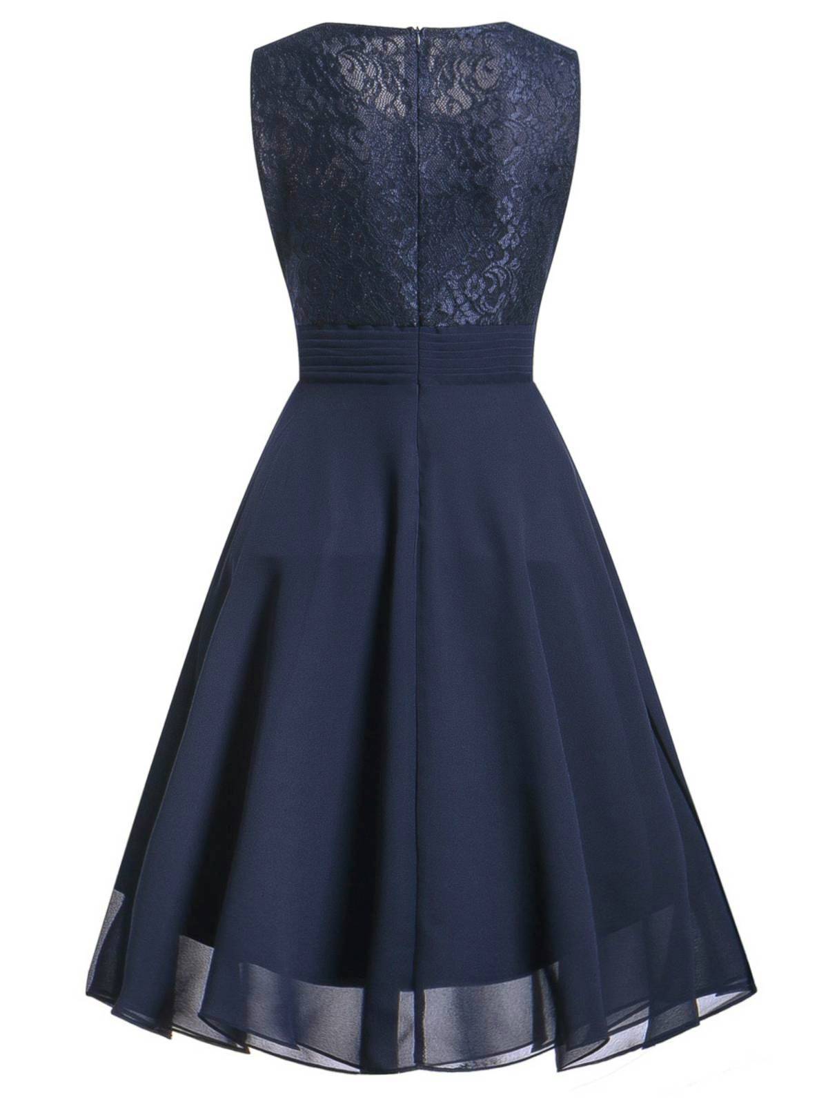 Solid Lace Sleeveless Swing Dress