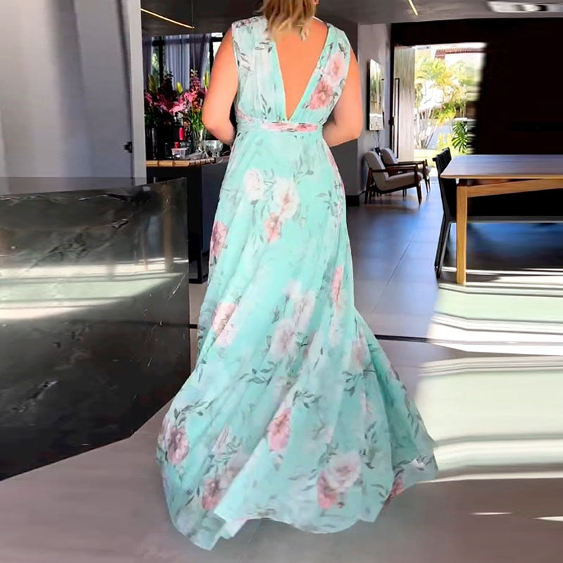 Summer Elegant Sleeveless Floral Maxi Dress | Ideal for Summer