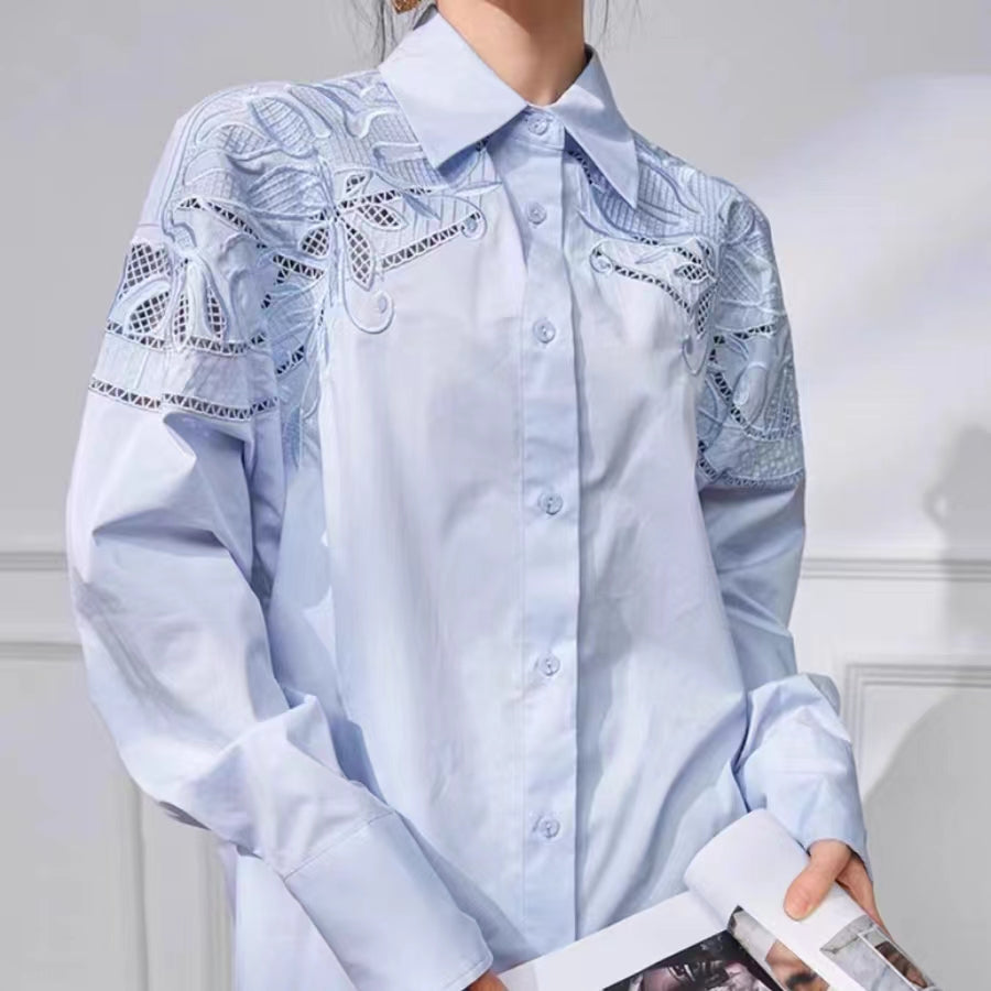 Embroidered Hollow-Out Mid-Length Blouse