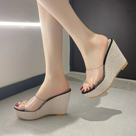 Fashionable Transparent Wedge Slippers for Women