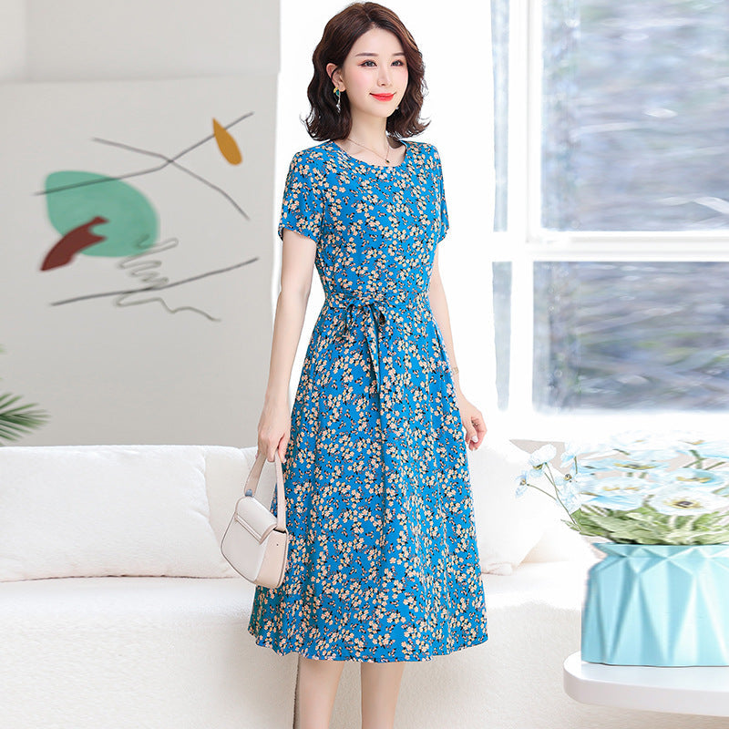 Ivyshape | Women's Long Floral Dress Round Neck