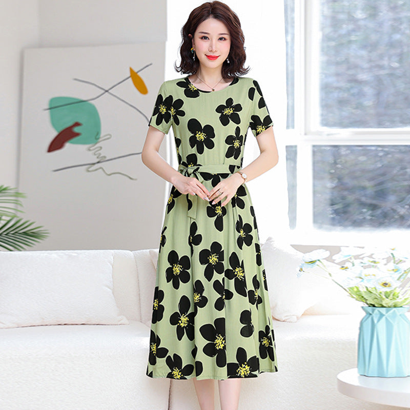 Ivyshape | Women's Long Floral Dress Round Neck