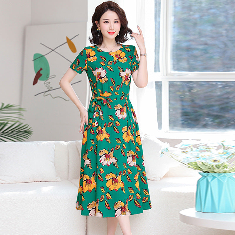 Ivyshape | Women's Long Floral Dress Round Neck