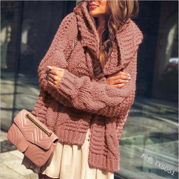 Women's chunky knit cardigan in a casual oversized style with shawl collar and large pockets Ivyshape