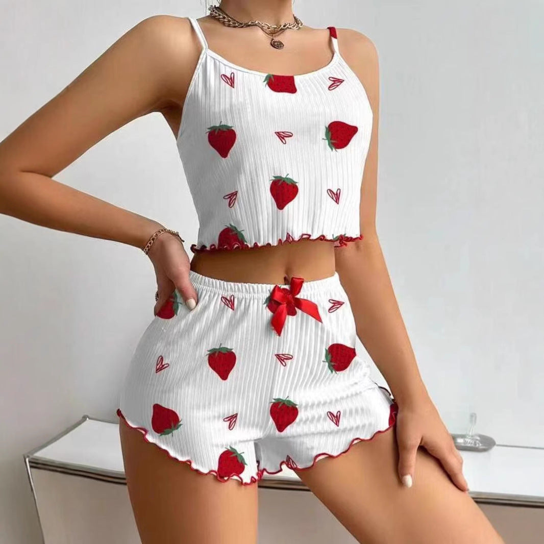 Women's summer two-piece pajama set with strawberry motif Ivyshape