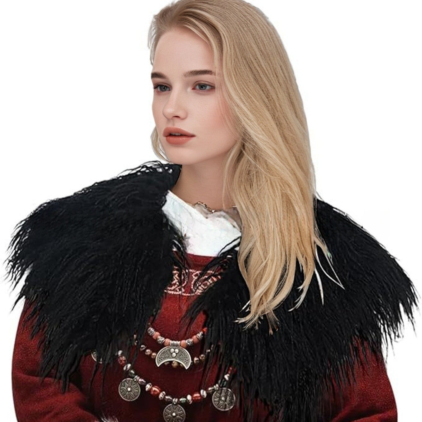 Women Elegant Faux Fur Collar with Elaborate Embellishments Ivyshape