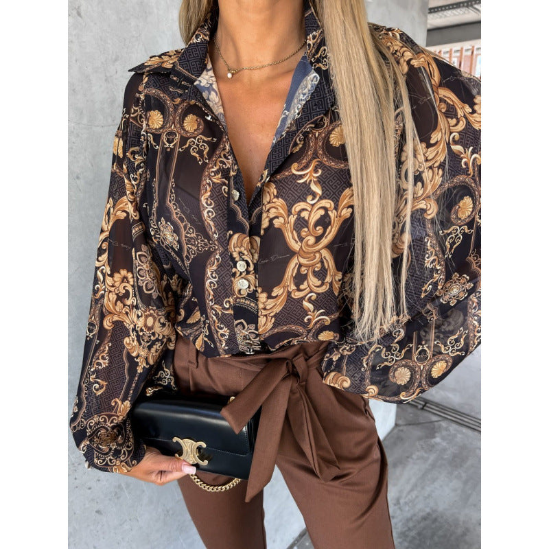 Women’s blouse with floral print and bell sleeves Ivyshape